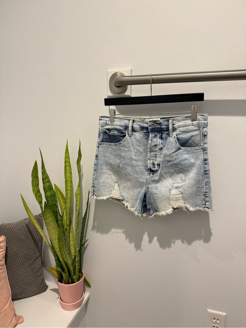 Celebrity Pink Light Blue Distressed Denim Cutoff Shorts